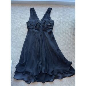 Vintage Nina Ricci 100% Silk Black V Neck Sleeveless Dress sz 4P